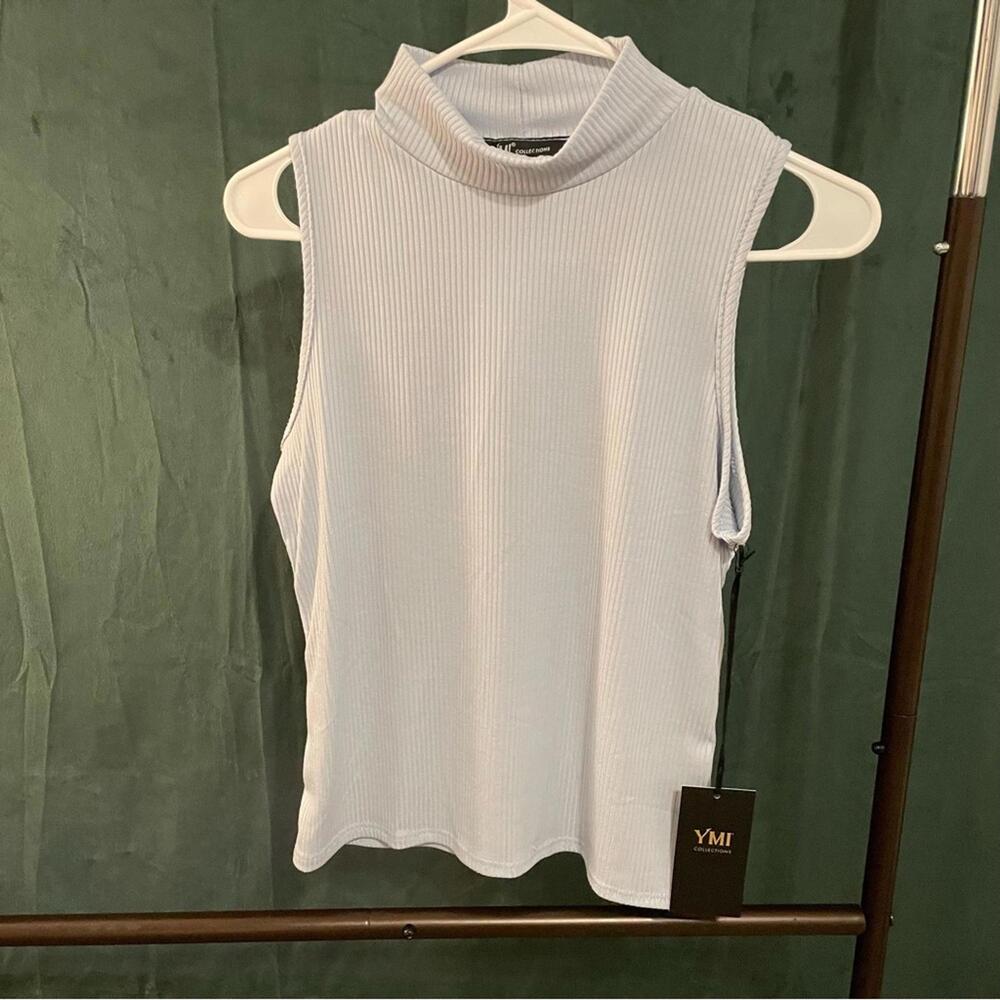 NWT YMI mock turtleneck sleeveless crop top light blue shirt women’s size L
